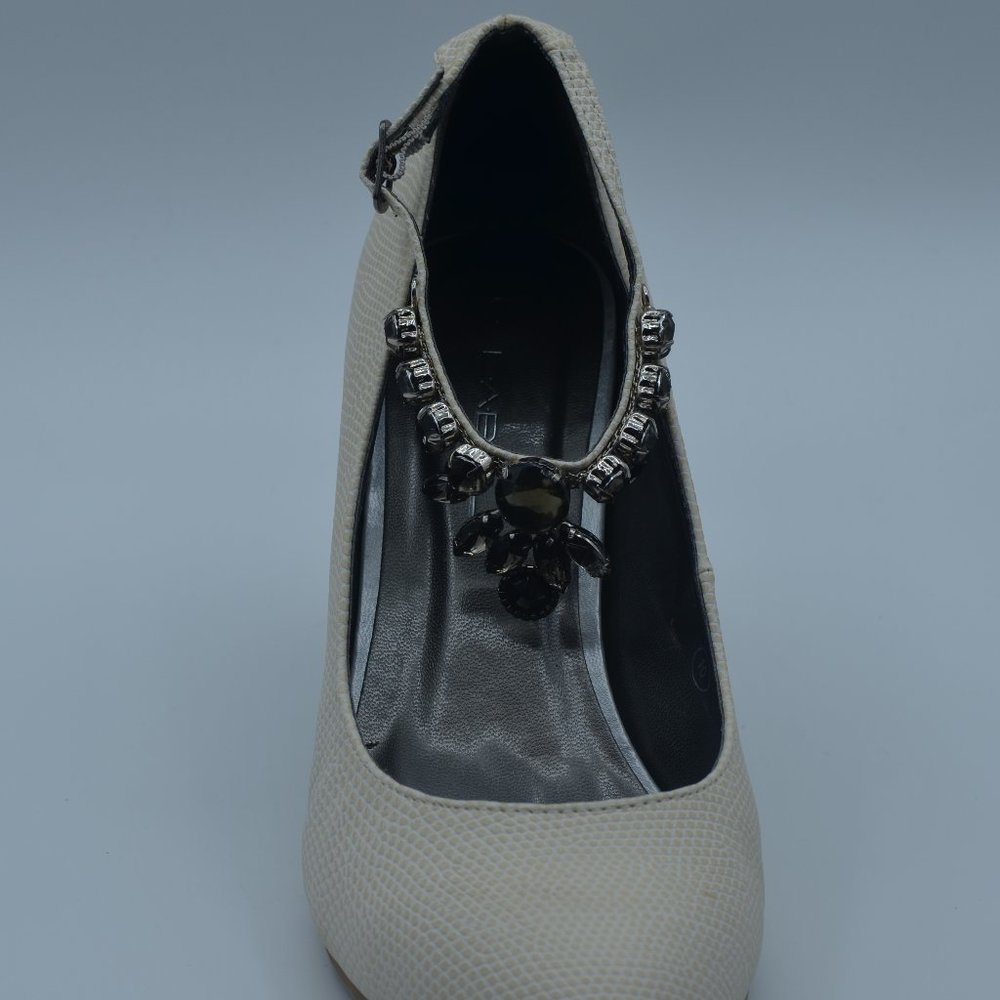 C. Label Jewel Décor Ankle Strap Pumps